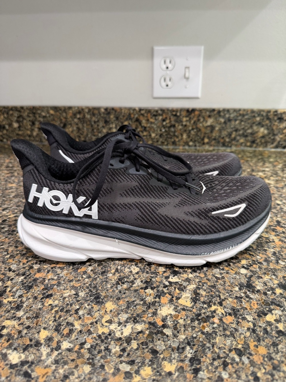 Hoka Black and White Performance Running Shoes ladies 9.5